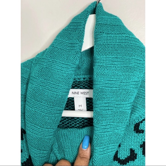 NINE WEST | NWT Teal Animal Print Turtleneck Sweater | M - Picture 4 of 4